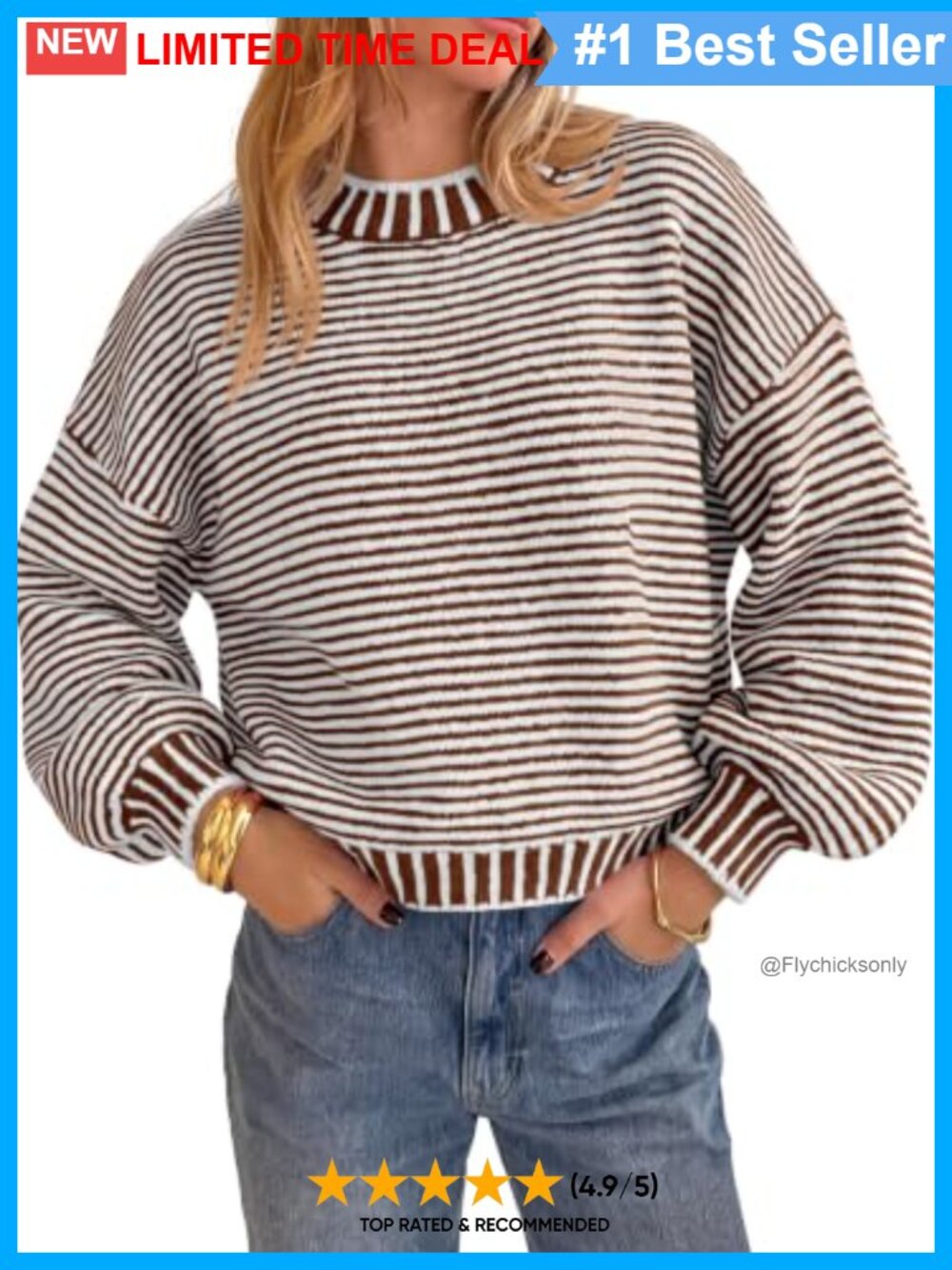 Striped Chunky Knit Sweater Oversized Crew Neck Pullover